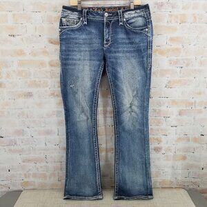 Rock Revival Sundee Mid-Rise Boot Destroyed Denim Blue Jeans Women's 31" x 33"